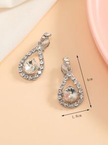 Rhinestone Kẹp giọt nước trên bông tai - Bạc - Xem 4