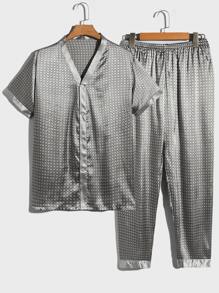 Men Allover Print Lounge Set - Grey - View 1