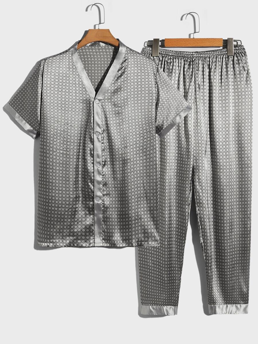 Men Allover Print Lounge Set - Grey - View 1