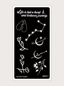 1 hoja Plantilla de tatuaje con estampado de luna y estrella - Negro - Ver 1