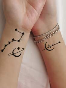1 hoja Plantilla de tatuaje con estampado de luna y estrella - Negro - Ver 2