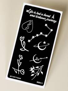 1 hoja Plantilla de tatuaje con estampado de luna y estrella - Negro - Ver 4