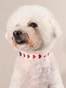 1pc Heart Pattern Jacquard Soft Pet Collar, Suitable For Small Cats And Dogs For Indoor And Outdoor Use (Not Suitable For Large Dogs) - Red and White - View 3