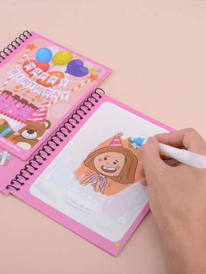 1pc Cartoon Coloring Book & 1pc Brush