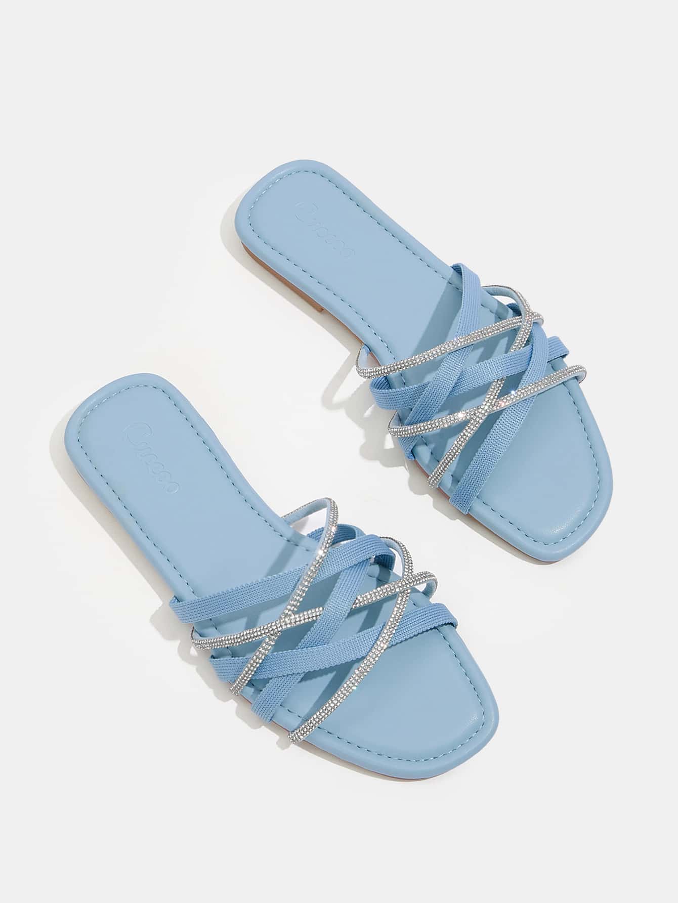 Miniatura 2 de Trending Sandalias con diseño de diamante de imitación con tira cruzada Celeste
