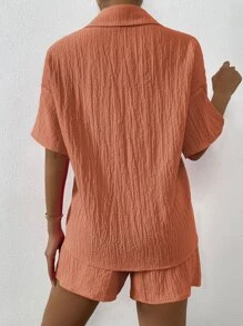 SHEIN Unity Solid Drop Shoulder Shirt & Shorts Set - Burnt Orange - View 2