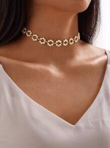 Andkiss 1pc Faux Pearl Beaded Choker - White - View 1