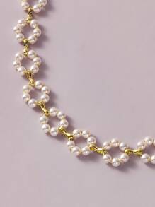 Andkiss 1pc Faux Pearl Beaded Choker - White - View 3