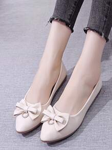 Zapatos De Trabajo De Fondo Suave Para Mujer Para Largos Períodos De Pie, Zapatos De Tacón Bajo Con Decoración De Mariposas Beige, Cómodos Para Que Las Mujeres De Mediana Edad Los Usen A Diario Con Vestidos - Beis - Ver 3