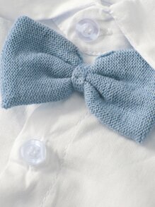 男嬰前蝴蝶結襯衫和紋理質感背帶針織短褲 - 藍白色 - 查看 3