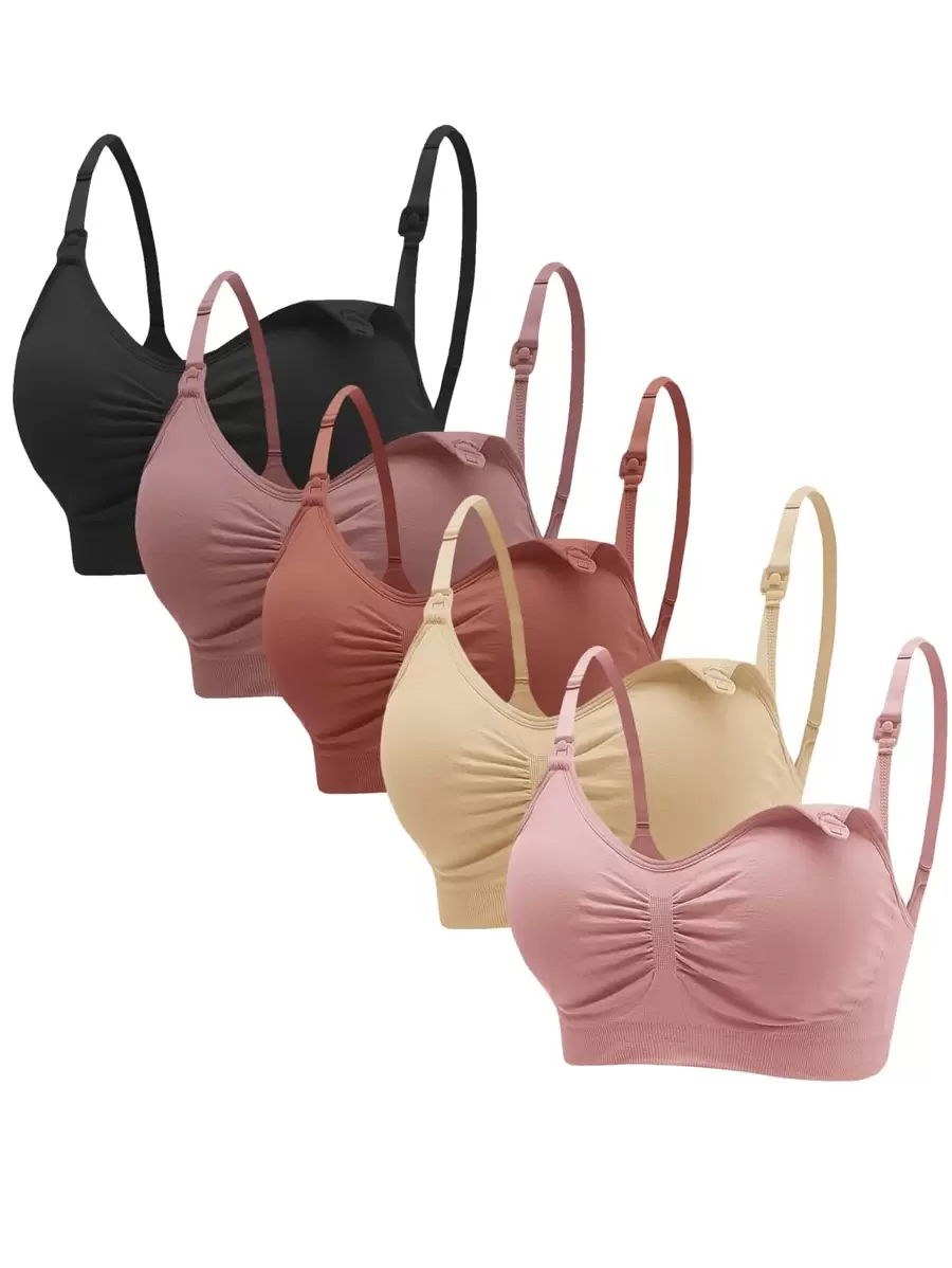 SHEIN Maternity 5pack Solid Ruched Nursing Bra For Mother - Multicolor - View 1