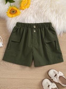 Girls Flap Pocket Side Shorts - Army Green - View 1