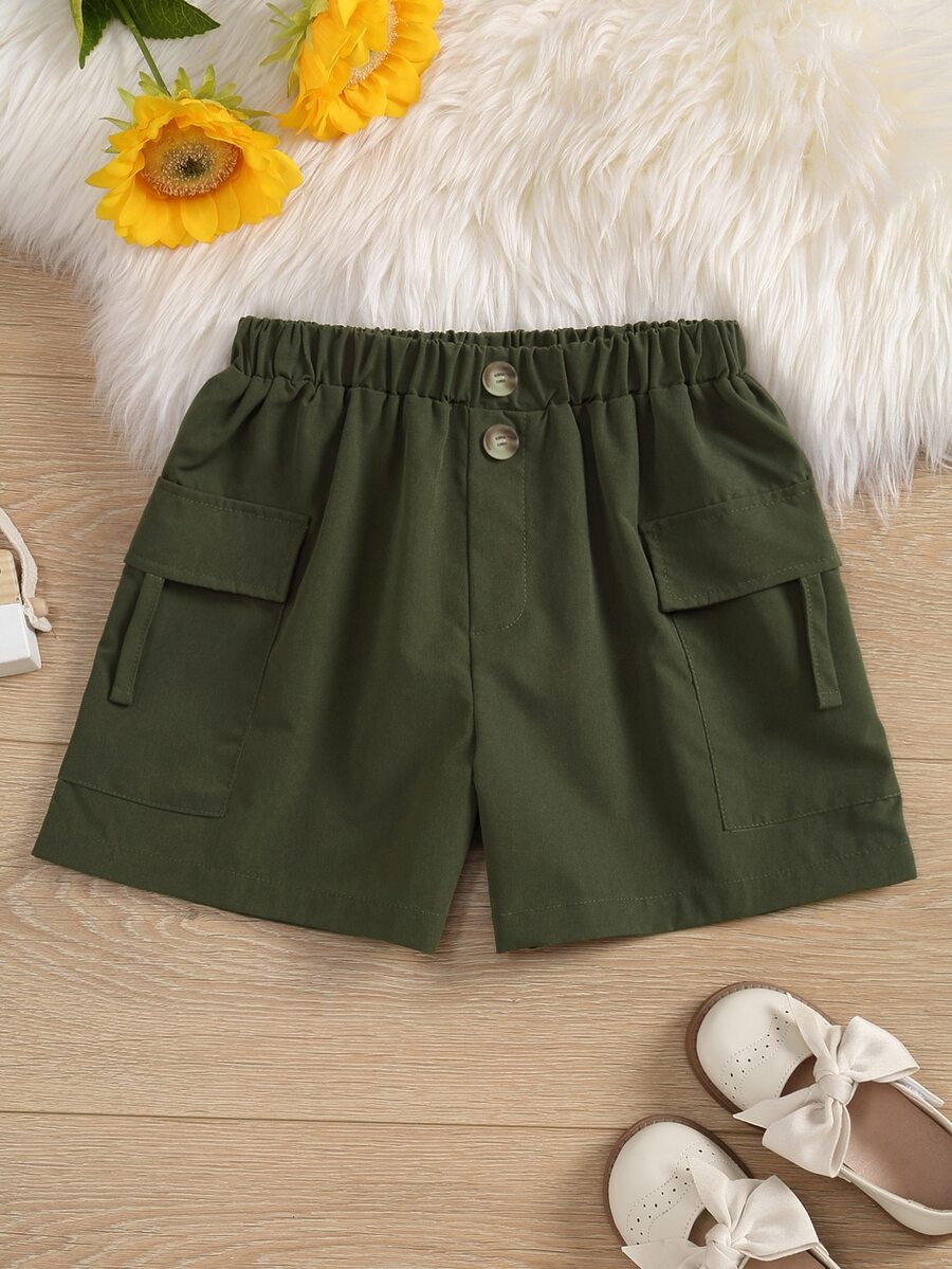 Girls Flap Pocket Side Shorts - Army Green - View 1