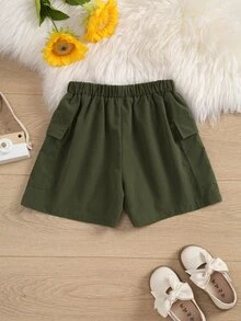 Girls Flap Pocket Side Shorts - Army Green - View 2