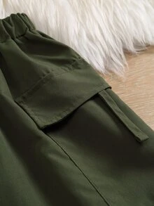 Girls Flap Pocket Side Shorts - Army Green - View 5