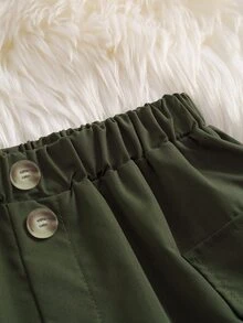 Girls Flap Pocket Side Shorts - Army Green - View 6