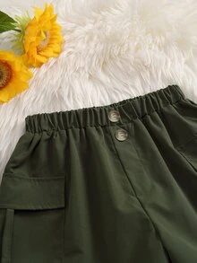 Girls Flap Pocket Side Shorts - Army Green - View 7