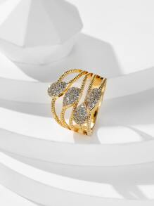 Vanel 1pc Ladies' Jewelry Cocktail & Party & Date Ring With Yellow Drop-shaped Stone & Four-line Design & Cubic Zirconia Stones