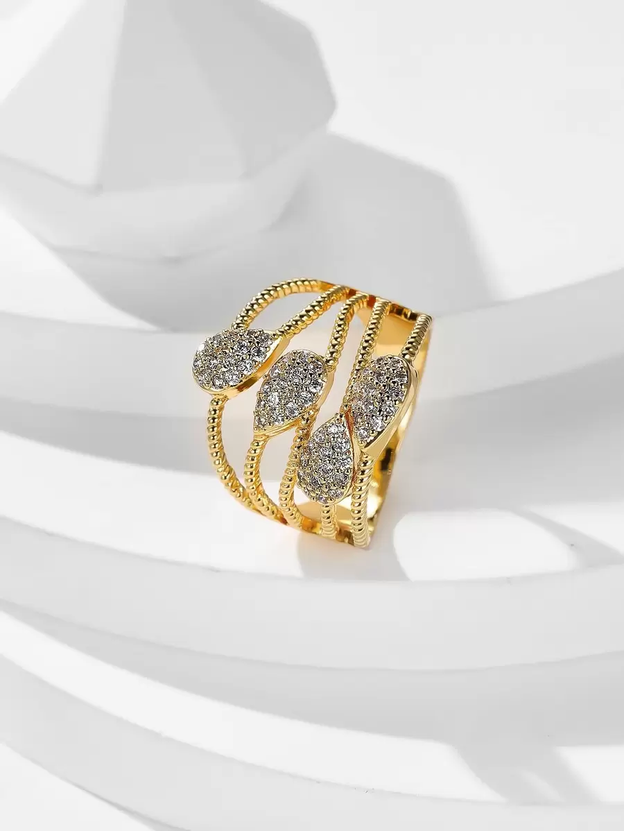 Vanel 1pc Ladies' Jewelry Cocktail & Party & Date Ring With Yellow Drop-shaped Stone & Four-line Design & Cubic Zirconia Stones