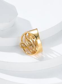 Vanel 1pc Ladies' Jewelry Cocktail & Party & Date Ring With Yellow Drop-shaped Stone & Four-line Design & Cubic Zirconia Stones