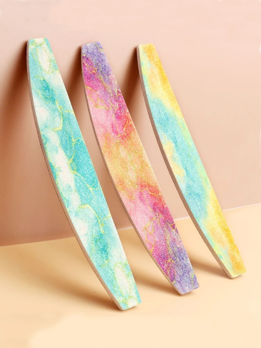 3入組大理石圖案金屬亮絲指甲銼 - 彩色 - 查看 1