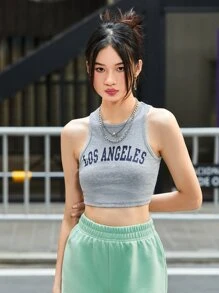 SHEIN EZwear Mẫu xe tăng hoa văn - Màu Xám nhạt - Xem 1