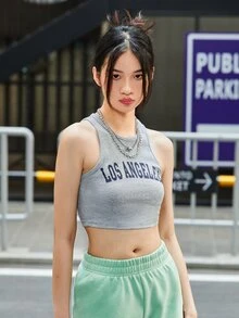 SHEIN EZwear Mẫu xe tăng hoa văn - Màu Xám nhạt - Xem 4