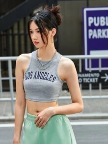 SHEIN EZwear Mẫu xe tăng hoa văn - Màu Xám nhạt - Xem 5