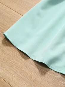 SHEIN Đầm Gái Thắt lưng Xù Nút phía trước màu trơn Dễ thương - Màu xanh Bạc hà - Xem 7