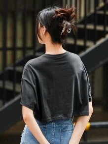 SHEIN EZwear Drop Shoulder Letter Graphic Tee - Grey - View 2