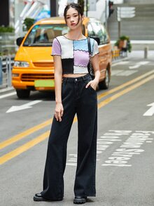 SHEIN Qutie Colorblock Lettuce Trim Tee - Multicolor - View 5