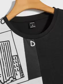 Manfinity Men Letter & Building Print Tee And Shorts Set - Black and White - View 5