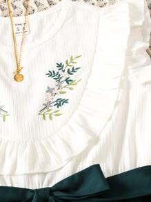 SHEIN Girls Colorblock & Plants Print Ruffle Trim Dress - Multicolor - View 3