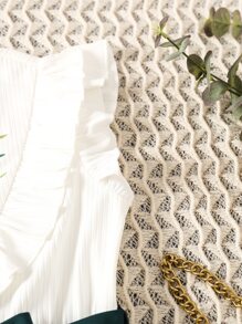 SHEIN Girls Colorblock & Plants Print Ruffle Trim Dress - Multicolor - View 5