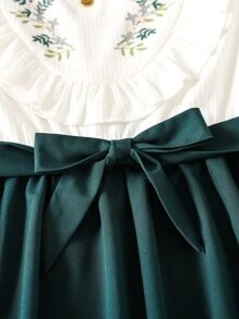 SHEIN Girls Colorblock & Plants Print Ruffle Trim Dress - Multicolor - View 6