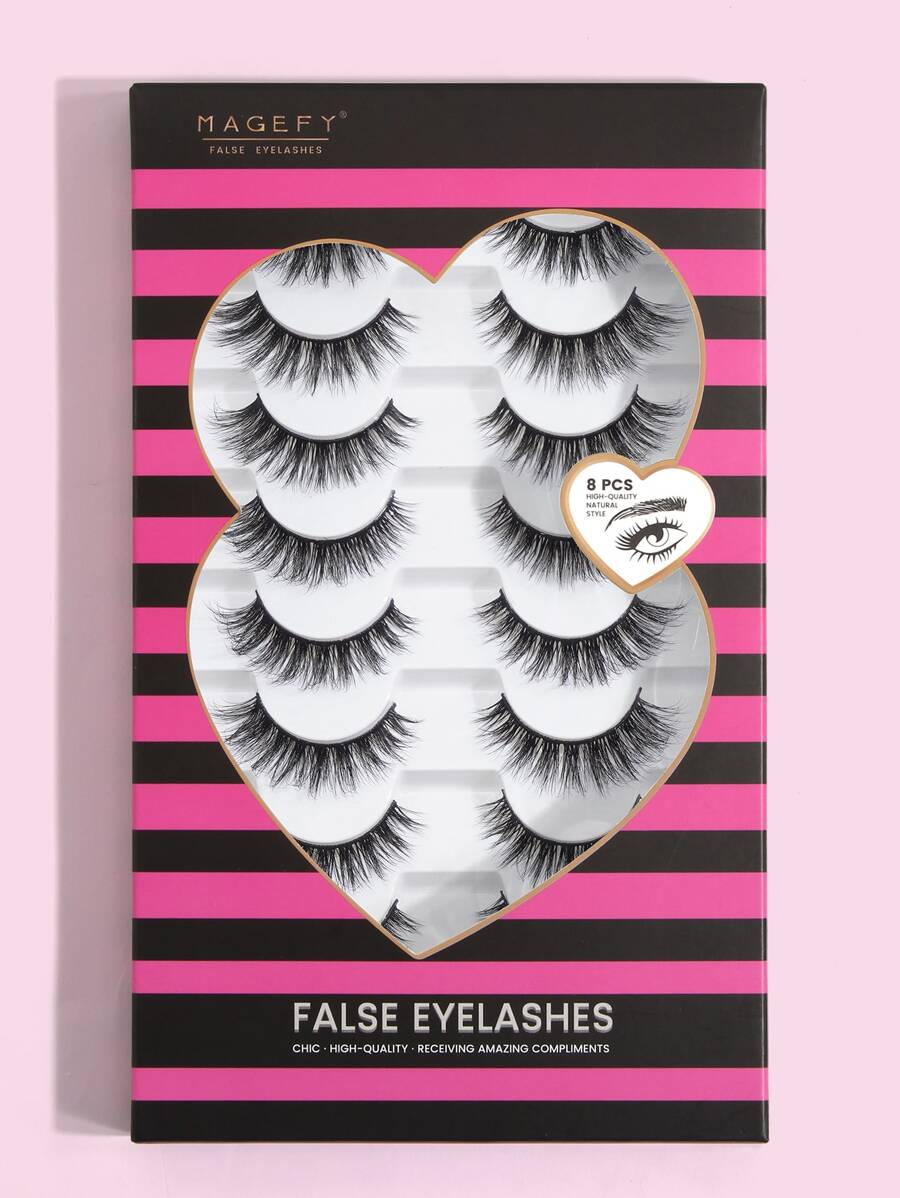 MAGEFY 8 Pairs Of Natural Full False Eyelashes,Thick Curling Fluffy Eyelashes For Party Use Manga Eyelashes, Travel Essentials Strip Lashes,Lashes,Eyelashes,Fake Lashes - Black - View 1