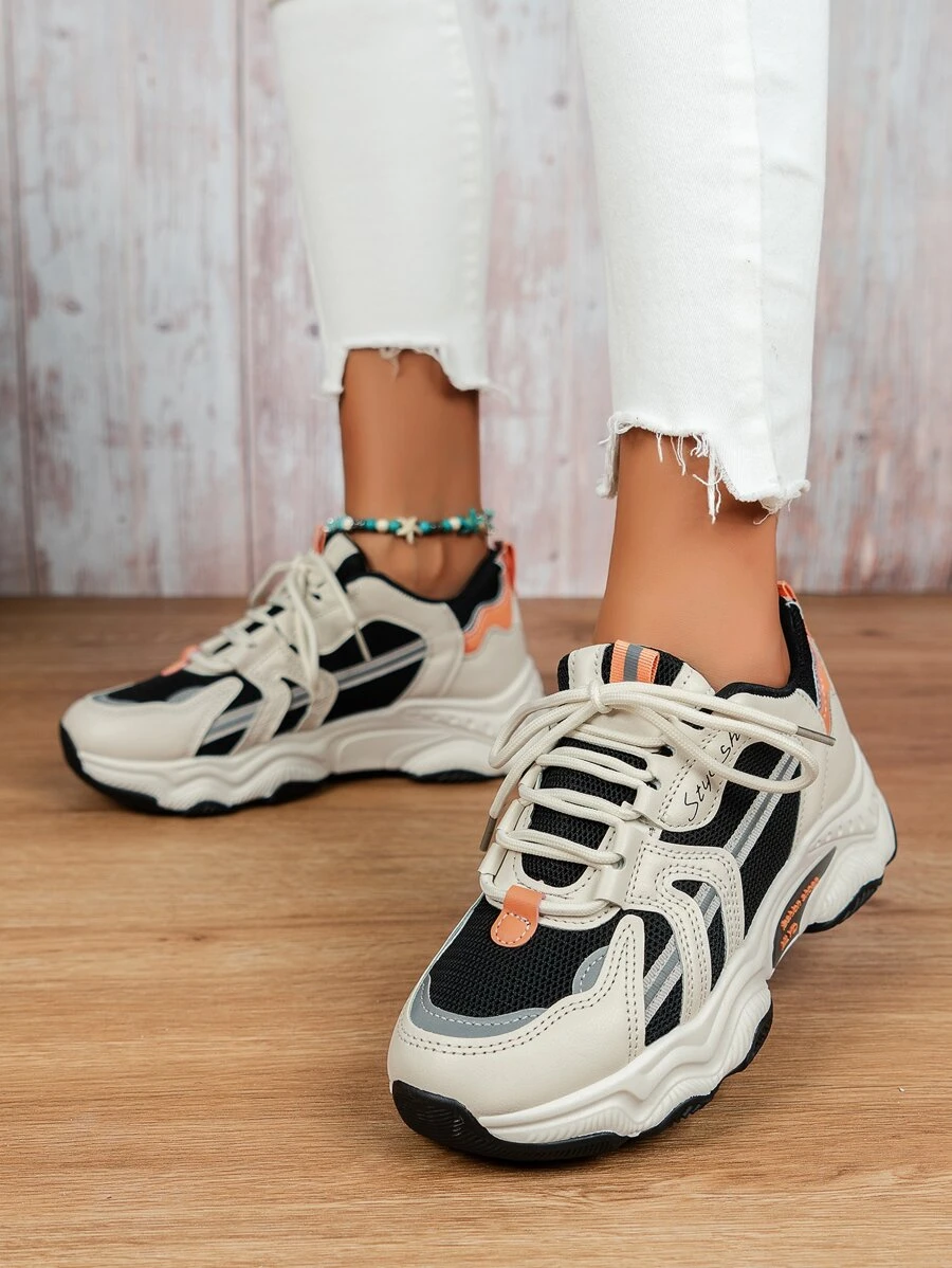 Colorblock Lace-up Front Chunky Sneakers - Multicolor - View 1