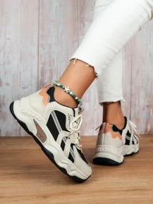 Colorblock Lace-up Front Chunky Sneakers - Multicolor - View 3