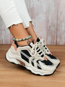 Colorblock Lace-up Front Chunky Sneakers - Multicolor - View 4