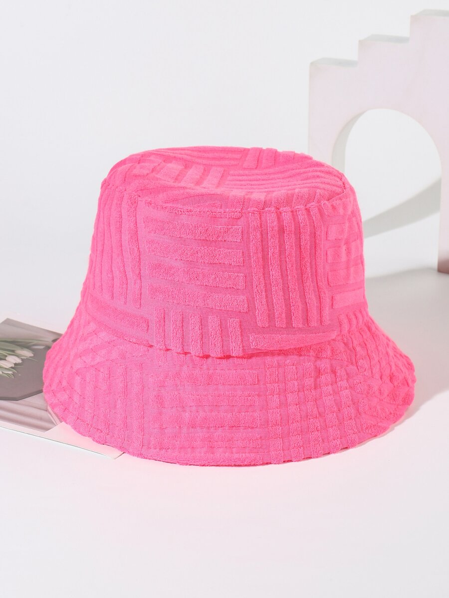 可愛1入粉紅色實心漁夫帽刺繡休閒漁夫帽，適用於日常生活 - 玫紅色 - 查看 1