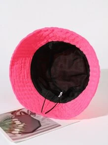 可愛1入粉紅色實心漁夫帽刺繡休閒漁夫帽，適用於日常生活 - 玫紅色 - 查看 3