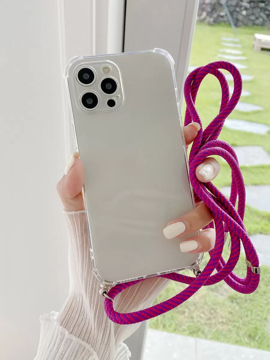 Minimalist Adjustable Shoulder Strap Compatible With IPhone 17/17 Air/17 Pro/17 Pro Max/16/16 Pro/16 Pro Max/16E, Women's Anti-Drop Soft Protective Phone Case - Clear - View 1
