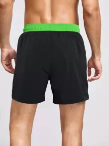 Manfinity Shorts de natación de cintura con cordón con estampado de letra con forro de compresión - Negro - Ver 2