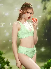 ROMWE Fairycore Ditsy Floral Bikini For Summer Beach - Mint Green - View 1