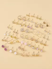 30pairs Cubic Zirconia & Flower Decor Earrings Valentines - Multicolor - View 2