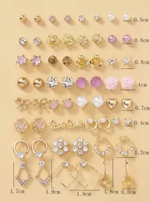 30pairs Cubic Zirconia & Flower Decor Earrings Valentines - Multicolor - View 4