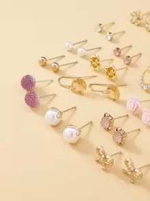 30pairs Cubic Zirconia & Flower Decor Earrings Valentines - Multicolor - View 5