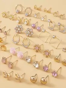 30pairs Cubic Zirconia & Flower Decor Earrings Valentines - Multicolor - View 6