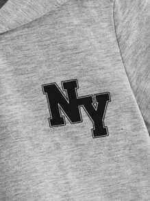 SHEIN 青年男孩字母圖形連帽領運動衫和短褲 - 淺灰色 - 查看 5