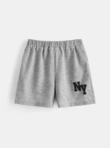 SHEIN 青年男孩字母圖形連帽領運動衫和短褲 - 淺灰色 - 查看 6